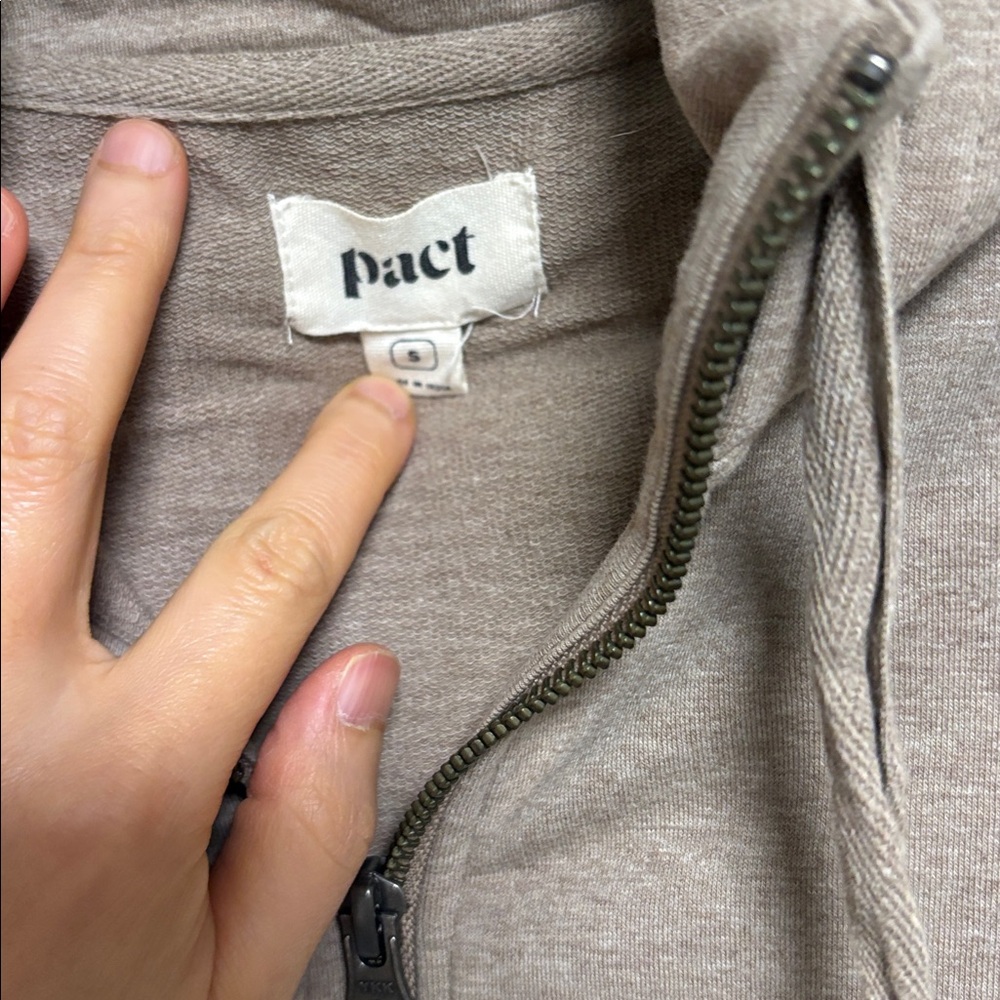 Pact taupe cotton zip up hoodie sz s small worn once - Picture 2 of 4